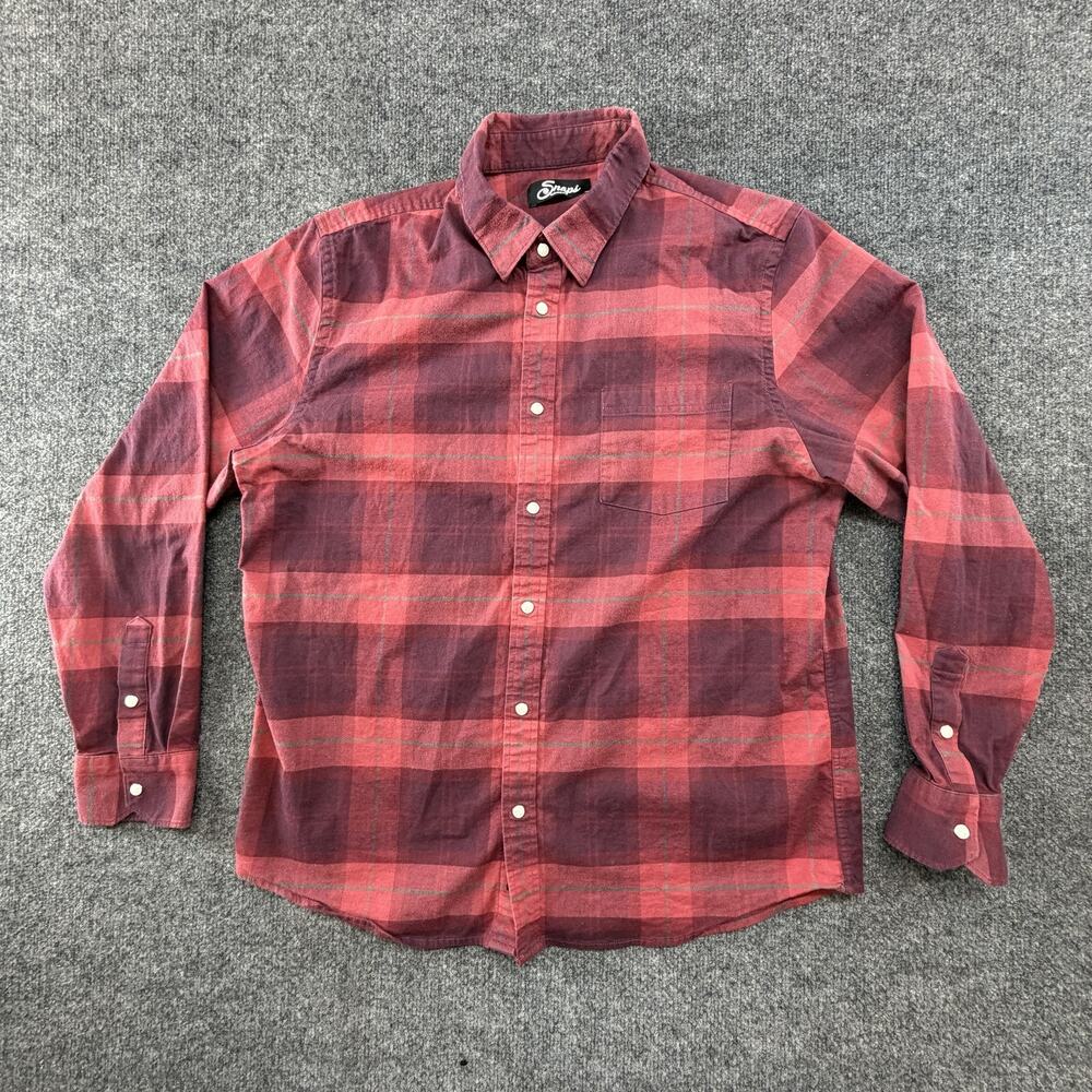 Snaps Shirt Mens Large Red Plaid Flannel Long Sleeve Ocean Wave Snap Button